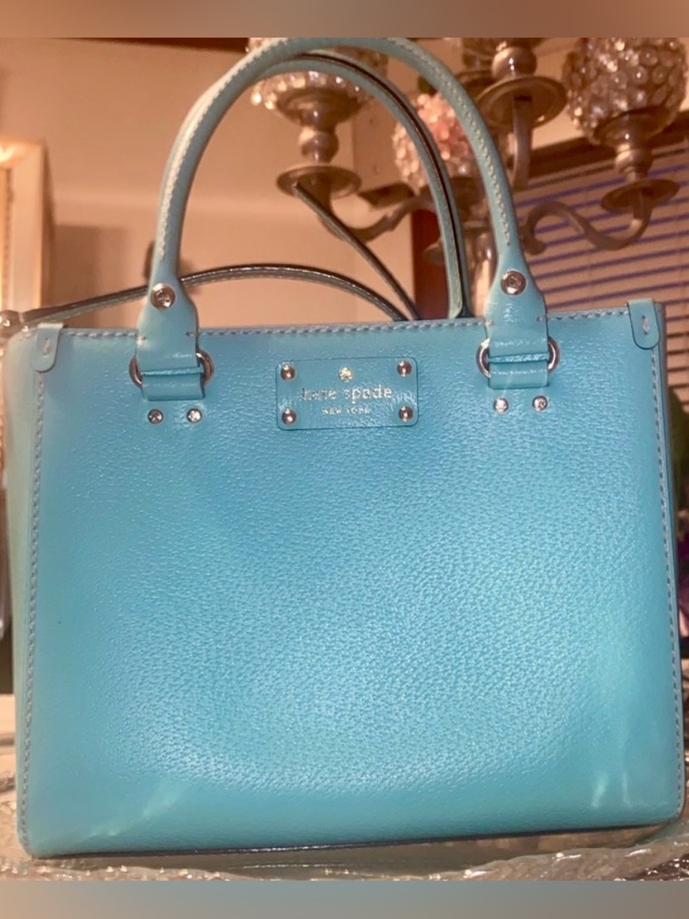 Kate Spade Wellesley Quinn Tiffany Blue Cowhide Leather Satchel/Crossbody - EUC - Picture 12 of 13